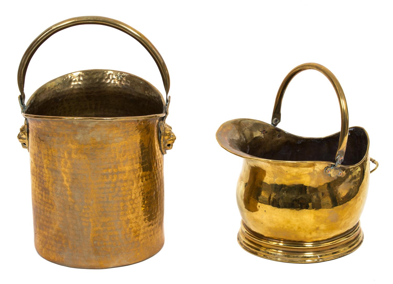 Two English Brass Fire Buckets Height of taller 20 inches. — 19TH CENTURY