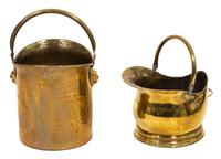 Two English Brass Fire Buckets Height of taller 20 inches. — 19TH CENTURY
