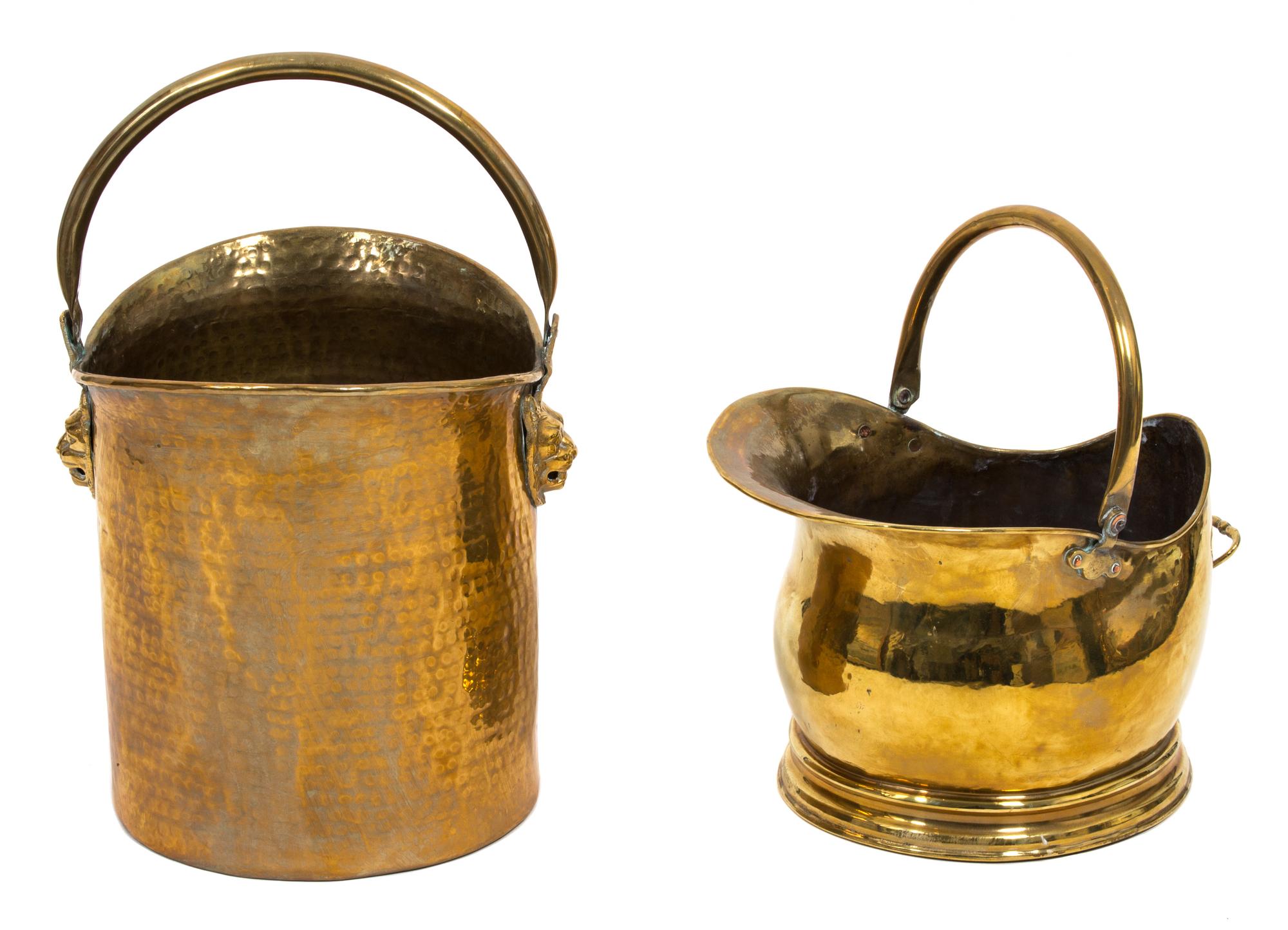 Two English Brass Fire Buckets Height of taller 20 inches. — 19TH CENTURY