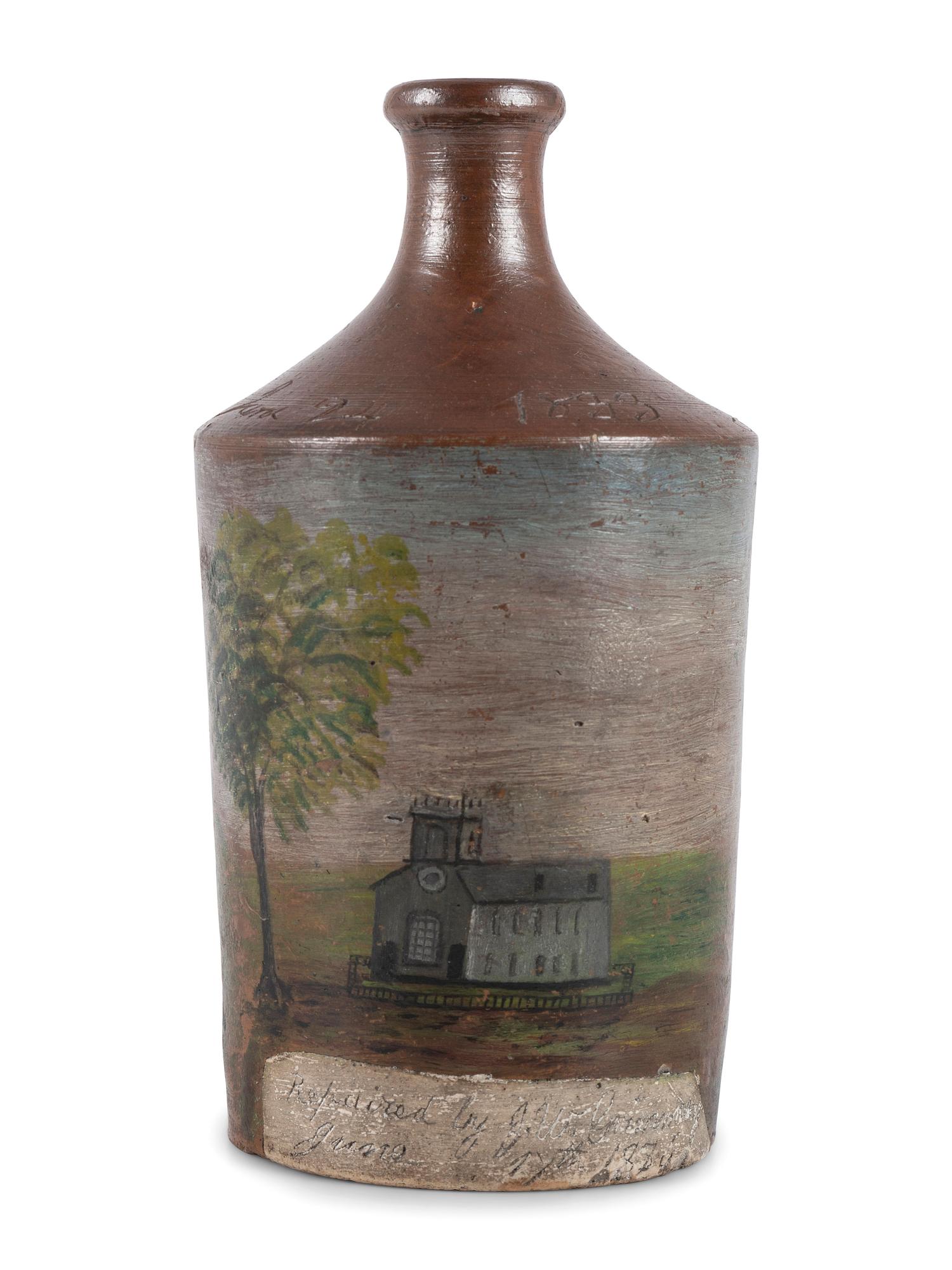 A Paint Decorated Stoneware Bottle
