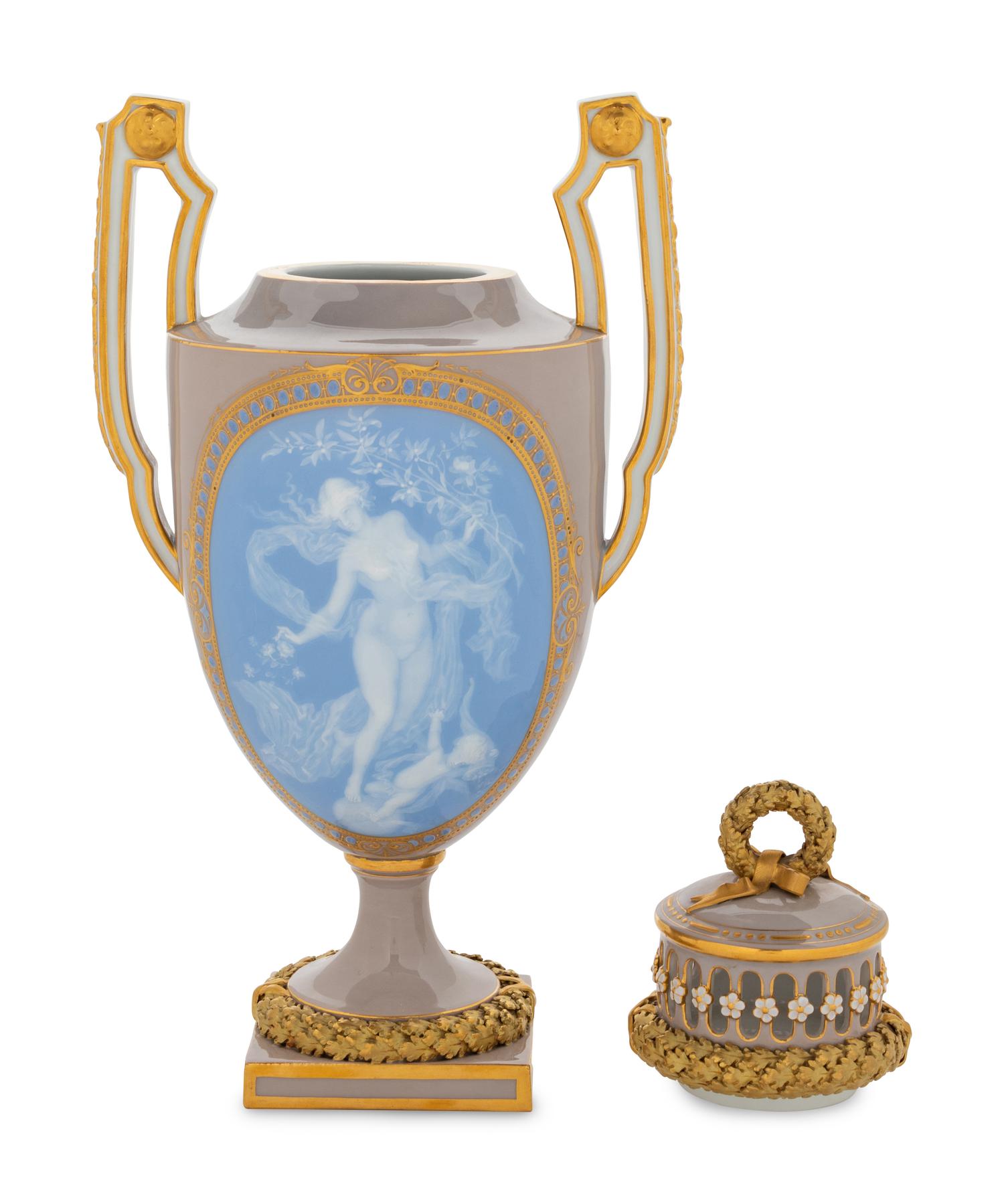 A Meissen Pate-sur-Pate Porcelain Potpourri Vase