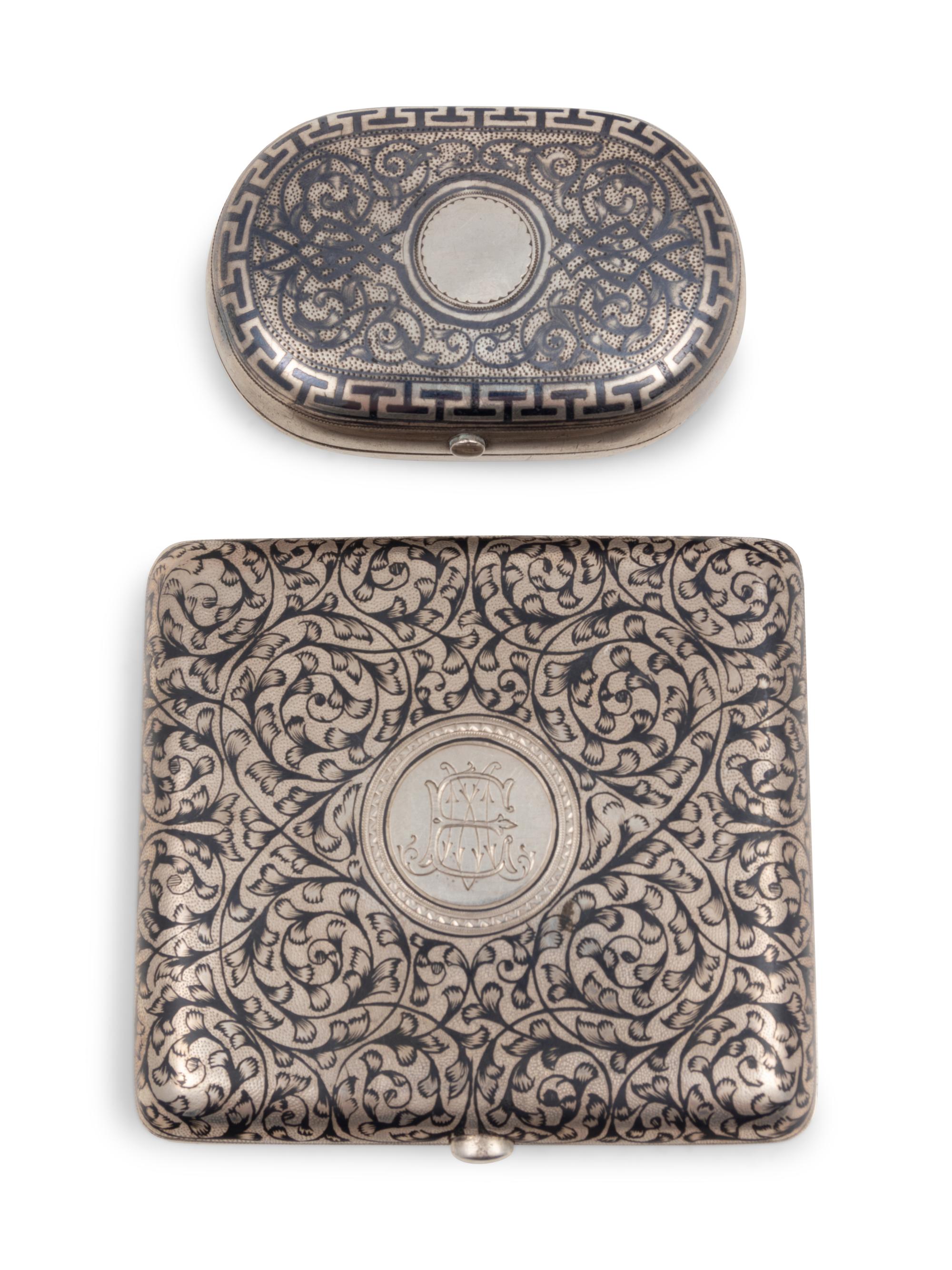Two Russian Niello Silver Cases