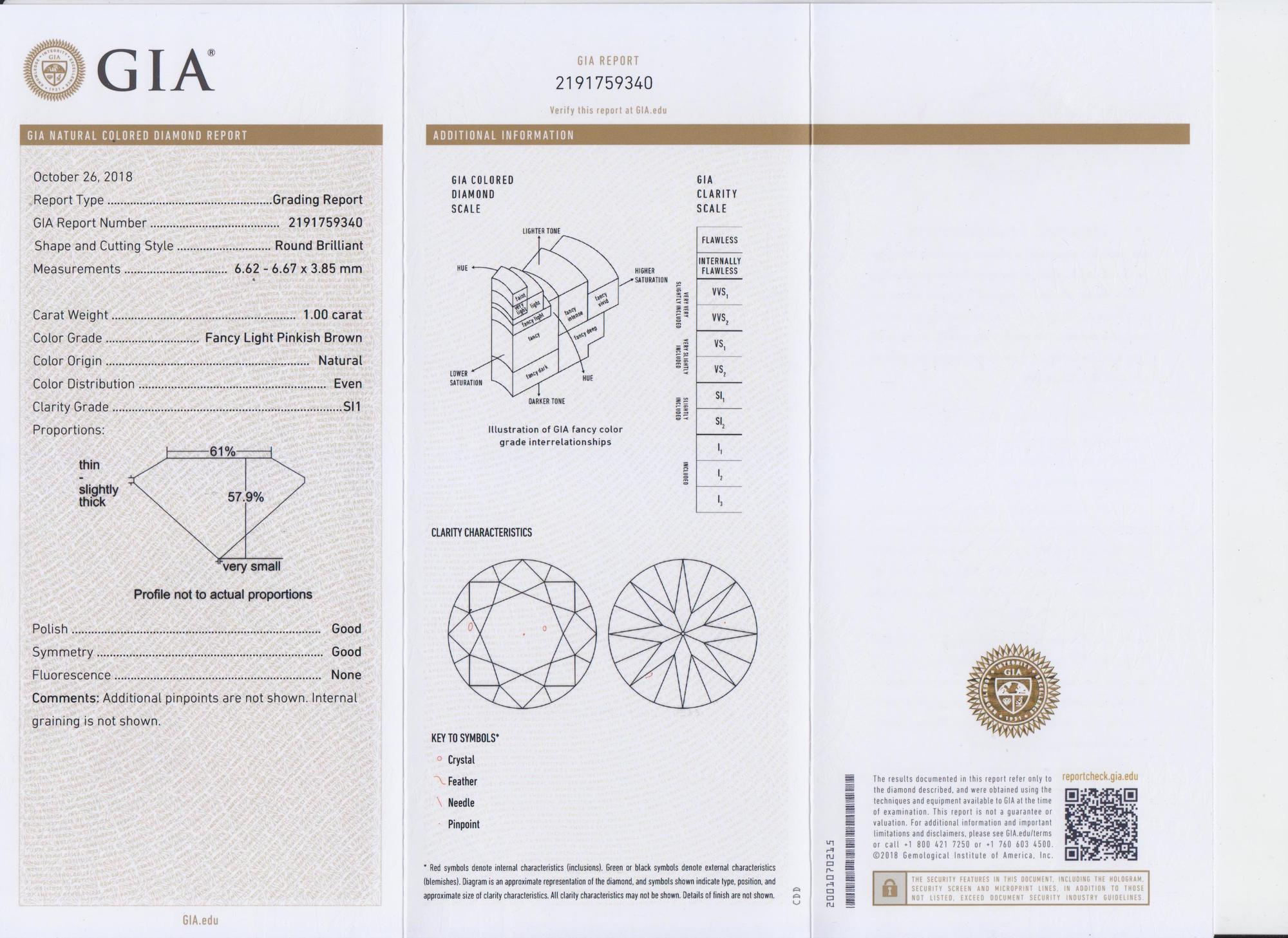 A 1.00 Carat Natural, Fancy Light Pinkish Brown Diamond,