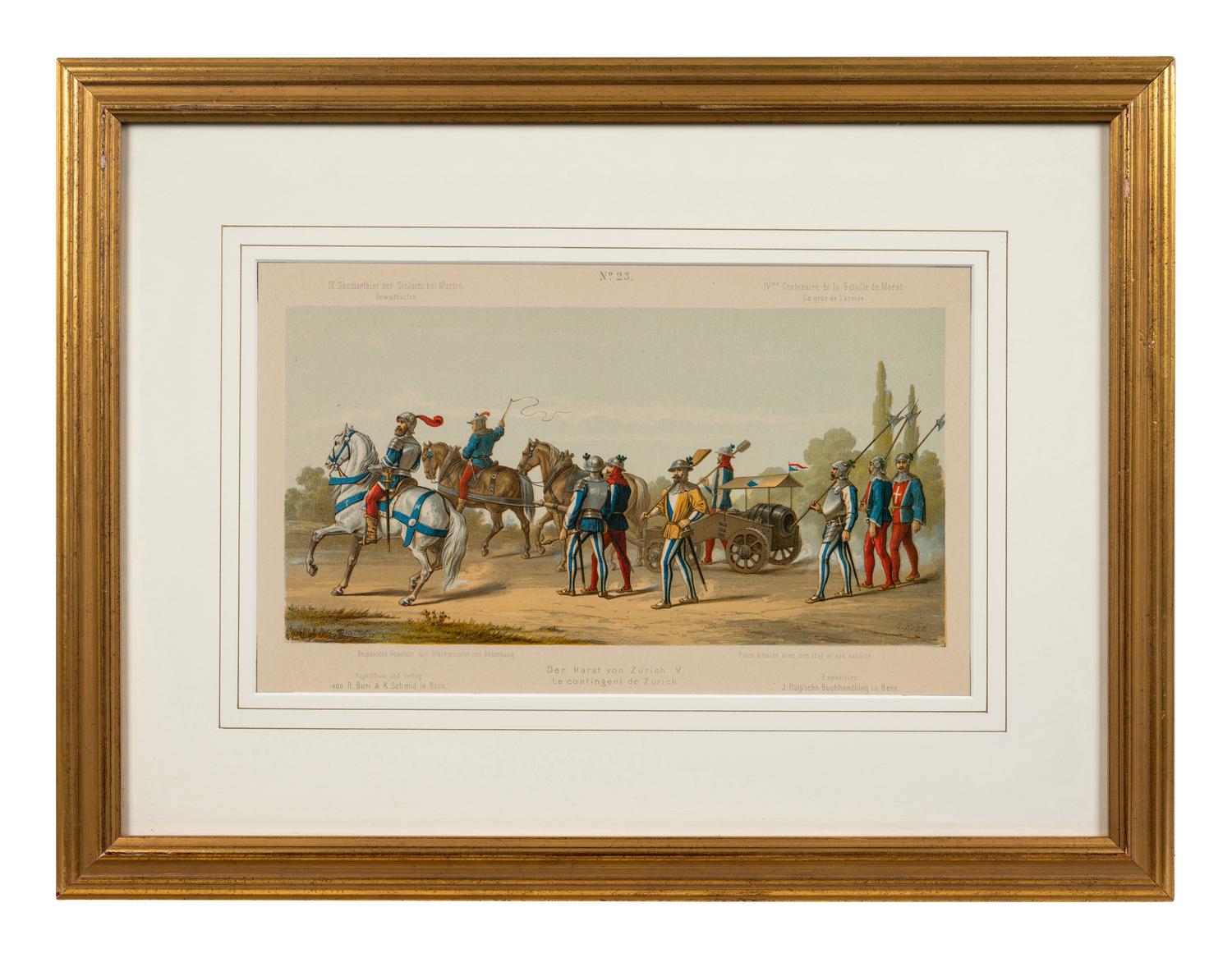 A Collection of Fifteen Engravings with Hand-Coloring of Architectural and Military Scenes
