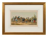 A Collection of Fifteen Engravings with Hand-Coloring of Architectural and Military Scenes