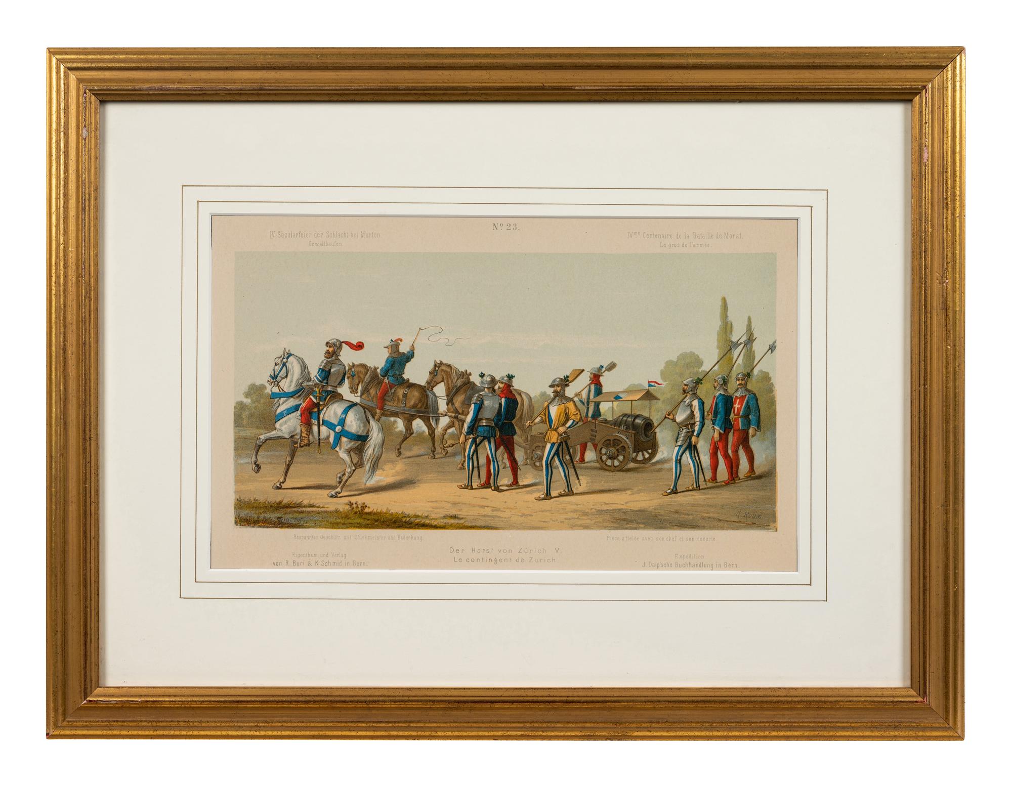 A Collection of Fifteen Engravings with Hand-Coloring of Architectural and Military Scenes