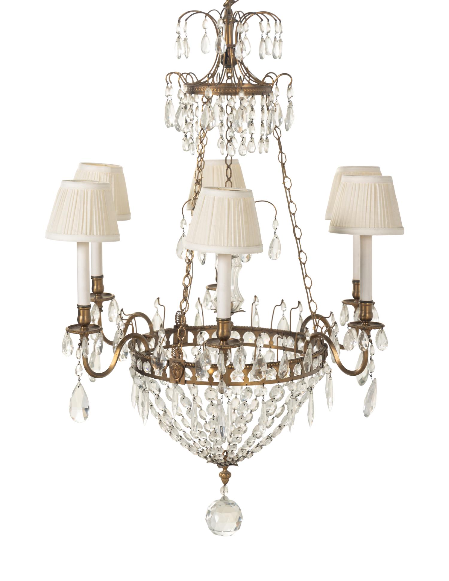 A Continental Gilt Bronze Six-Light Chandelier