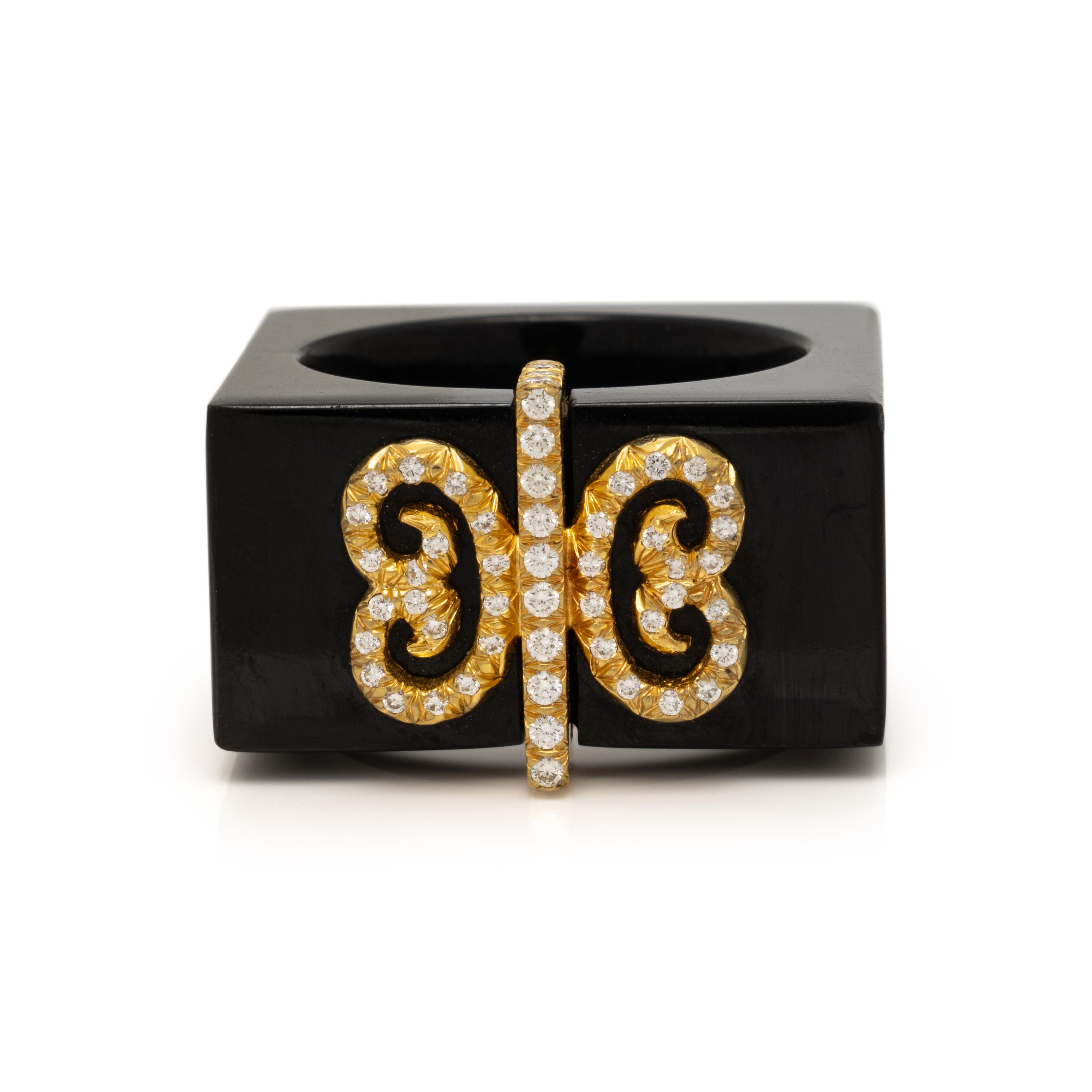 Henry Dunay, Black Jade, Diamond, and Yellow Gold Ring