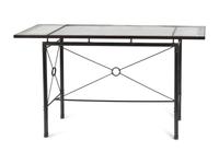 A Pair of Etched Glass-Top Patinated Metal Console Tables