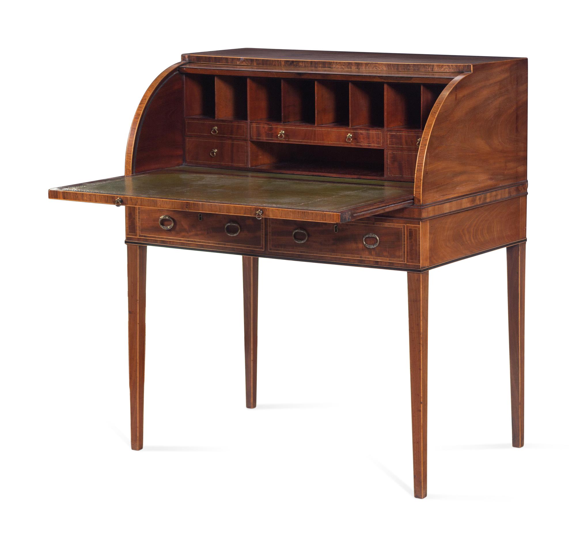 A George III Style Satinwood Inlaid Mahogany Metamorphic Desk