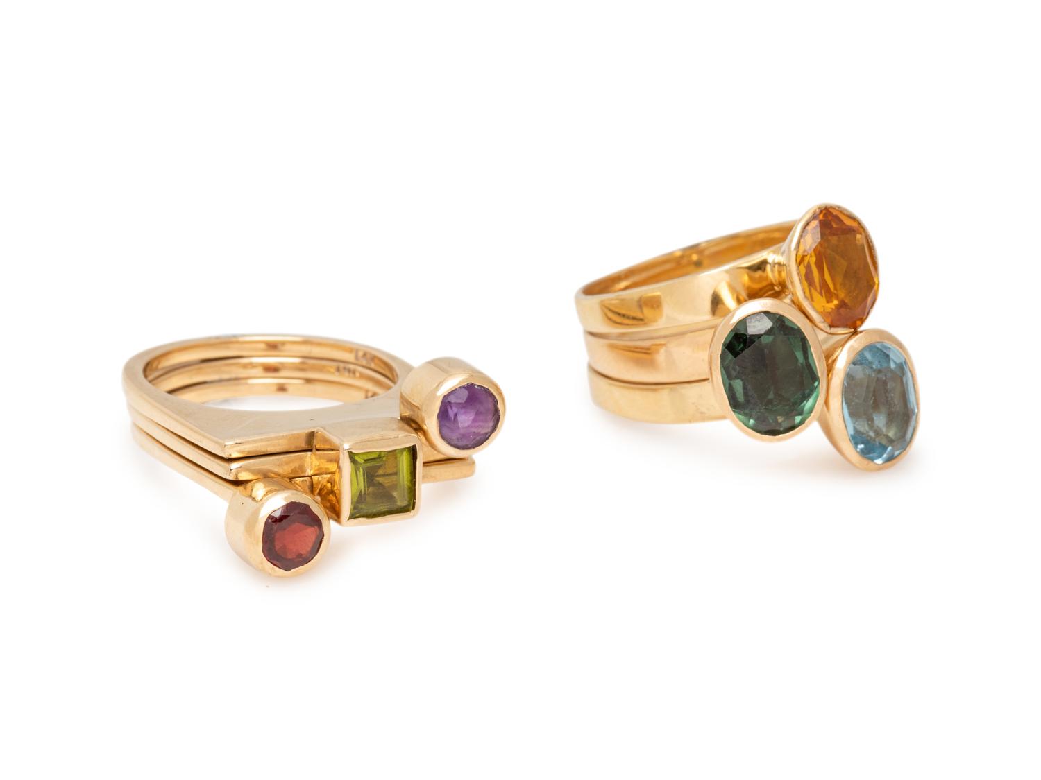 COLLECTION OF YELLOW GOLD AND GEMSTONE RINGS