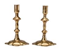 A Pair of English Brass Scalloped-Foot Candlesticks