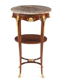 A Louis XV Style Gilt Bronze Mounted Mahogany Marble-Top Table