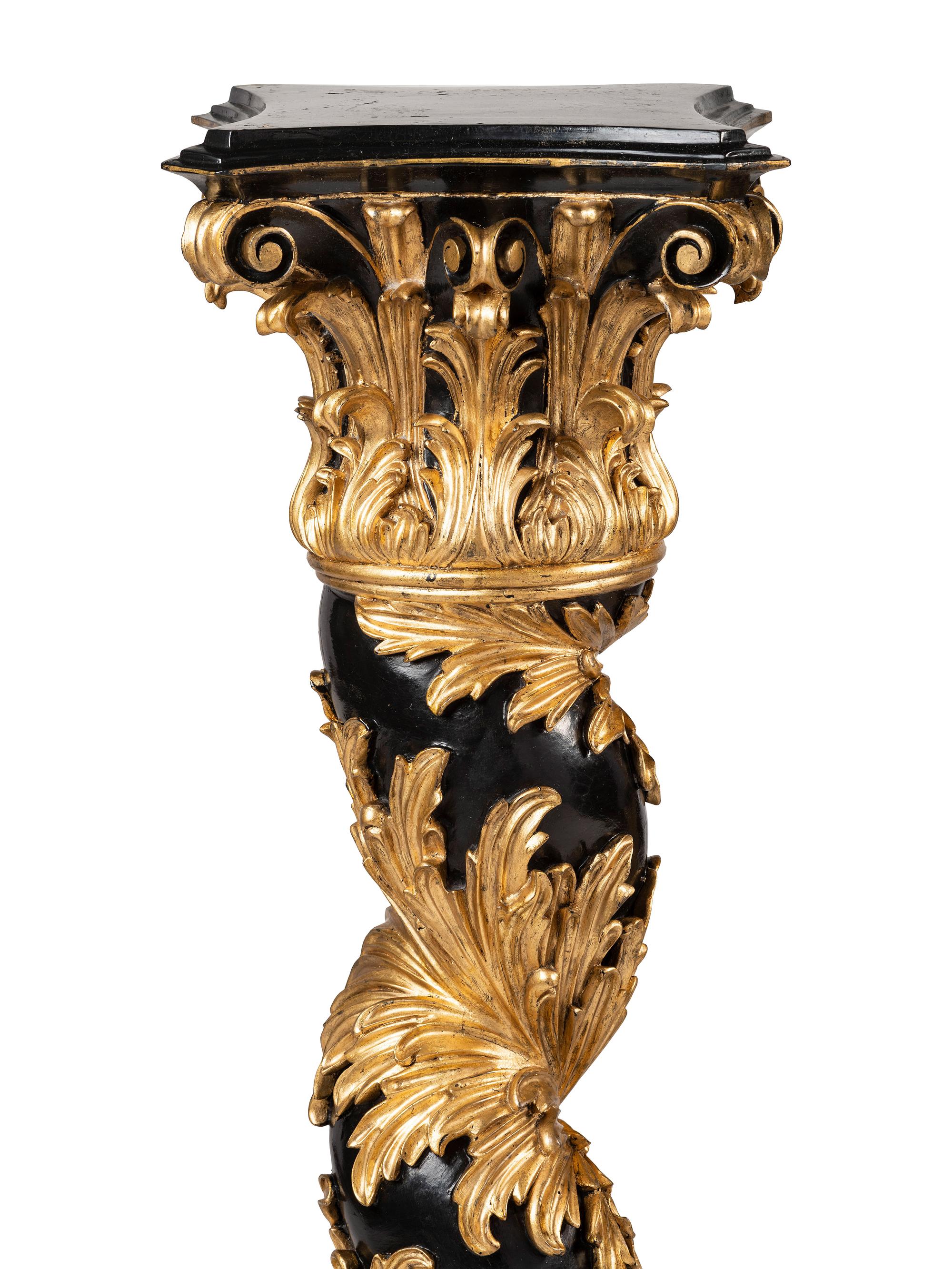 A Pair of Giltwood Baroque Style Column Pedestals
