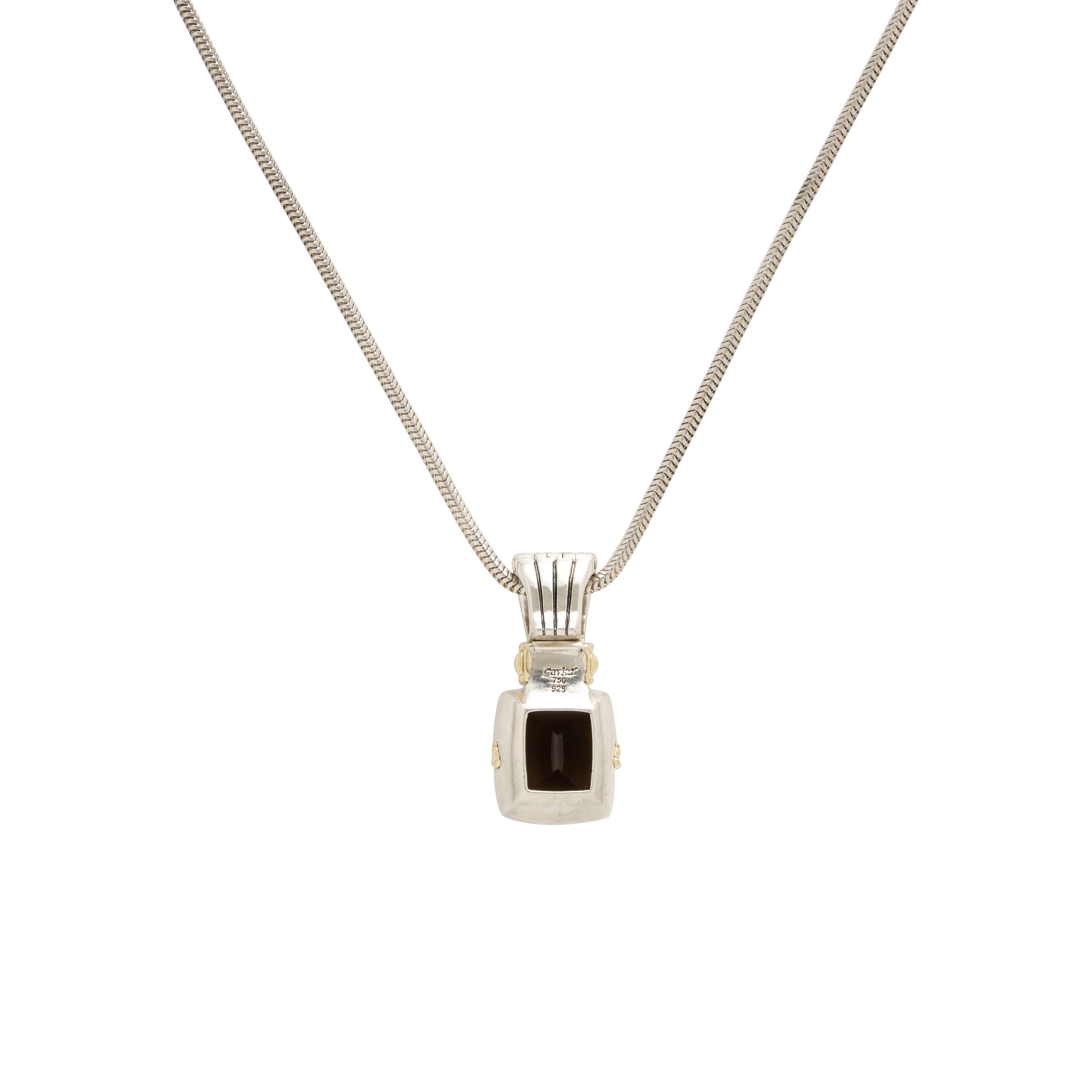 Lagos, 'Caviar', Sterling Silver, Yellow Gold, and Smoky Quartz Pendant Necklace