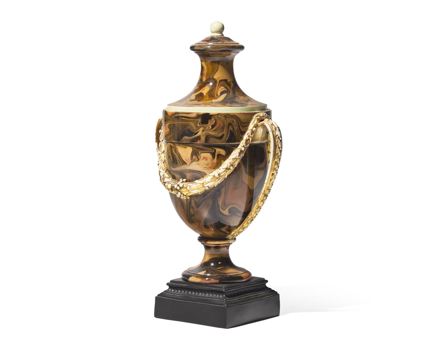 A Wedgwood and Bentley Parcel-Gilt Agateware Covered Urn