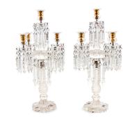 A Pair of Cut Glass Five-Light Candelabra