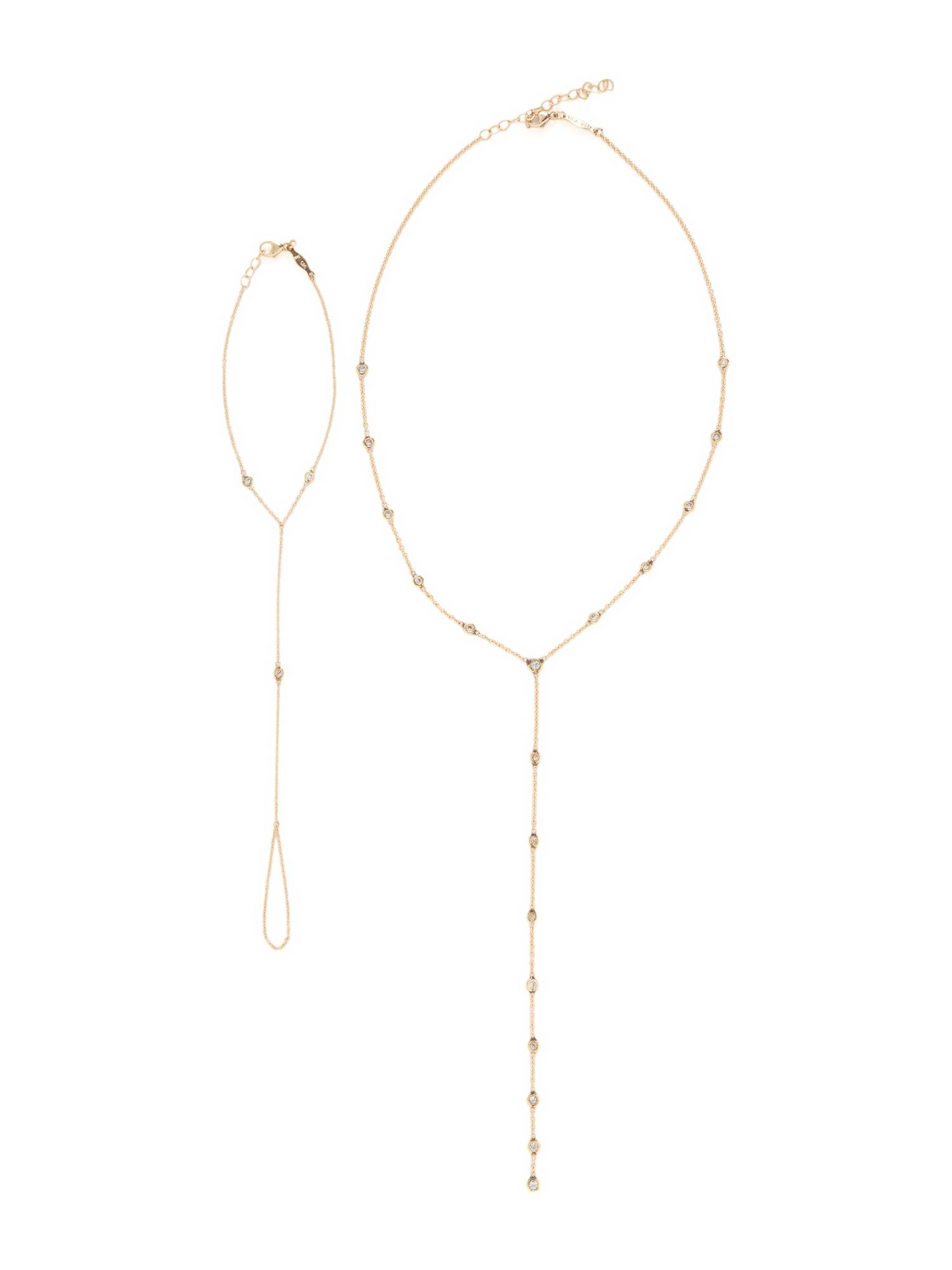 JACQUIE AICHE, YELLOW GOLD AND DIAMOND NECKLACE AND FINGER BRACELET