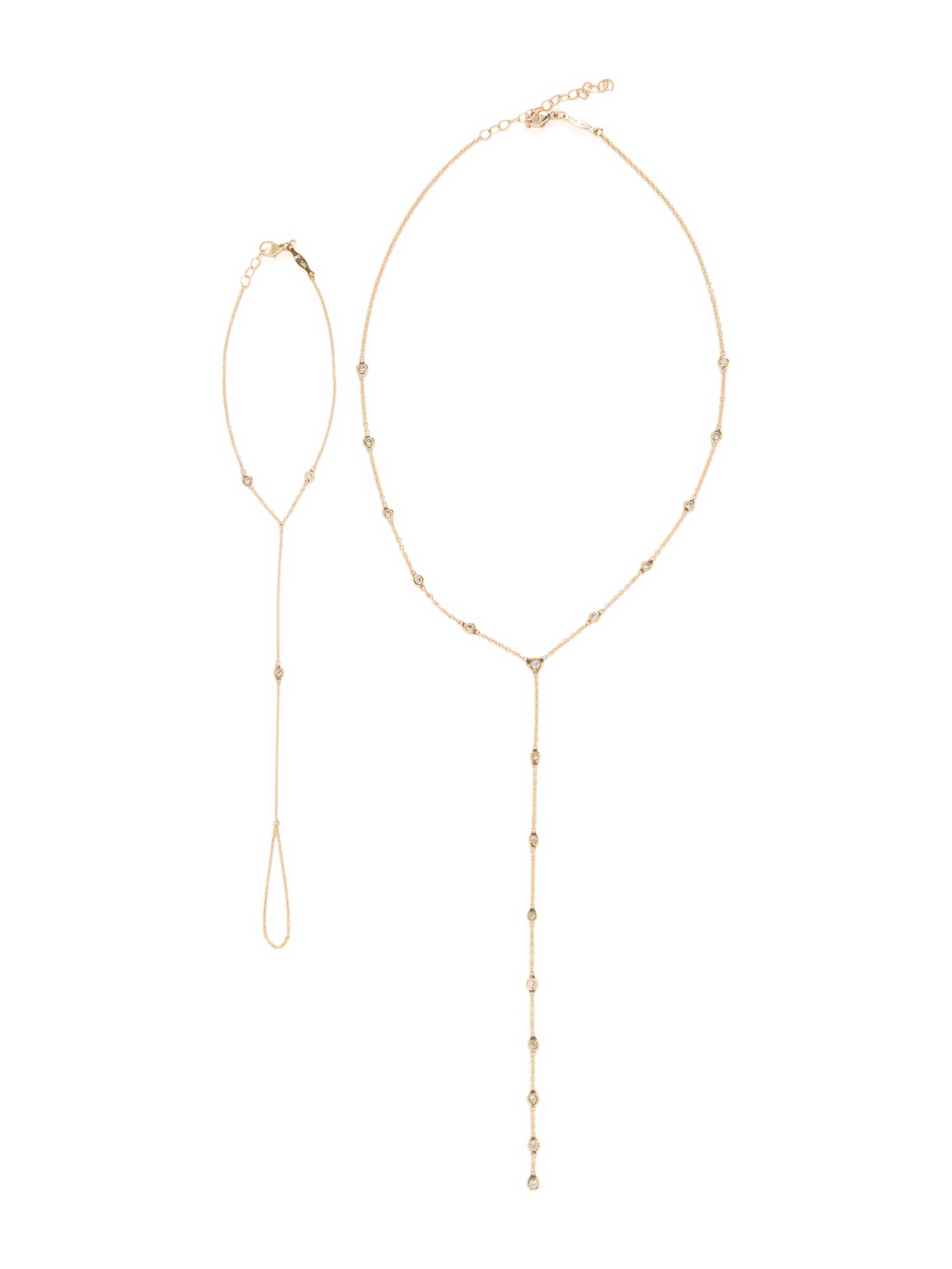 JACQUIE AICHE, YELLOW GOLD AND DIAMOND NECKLACE AND FINGER BRACELET