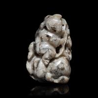 A Chinese Greyish Jade Figure of a Boy, Qing Dynasty — 清 灰玉童子佩