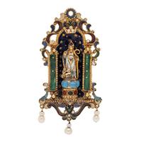 RENAISSANCE, YELLOW GOLD, MULTIGEM AND POLYCHROME ENAMEL PENDANT