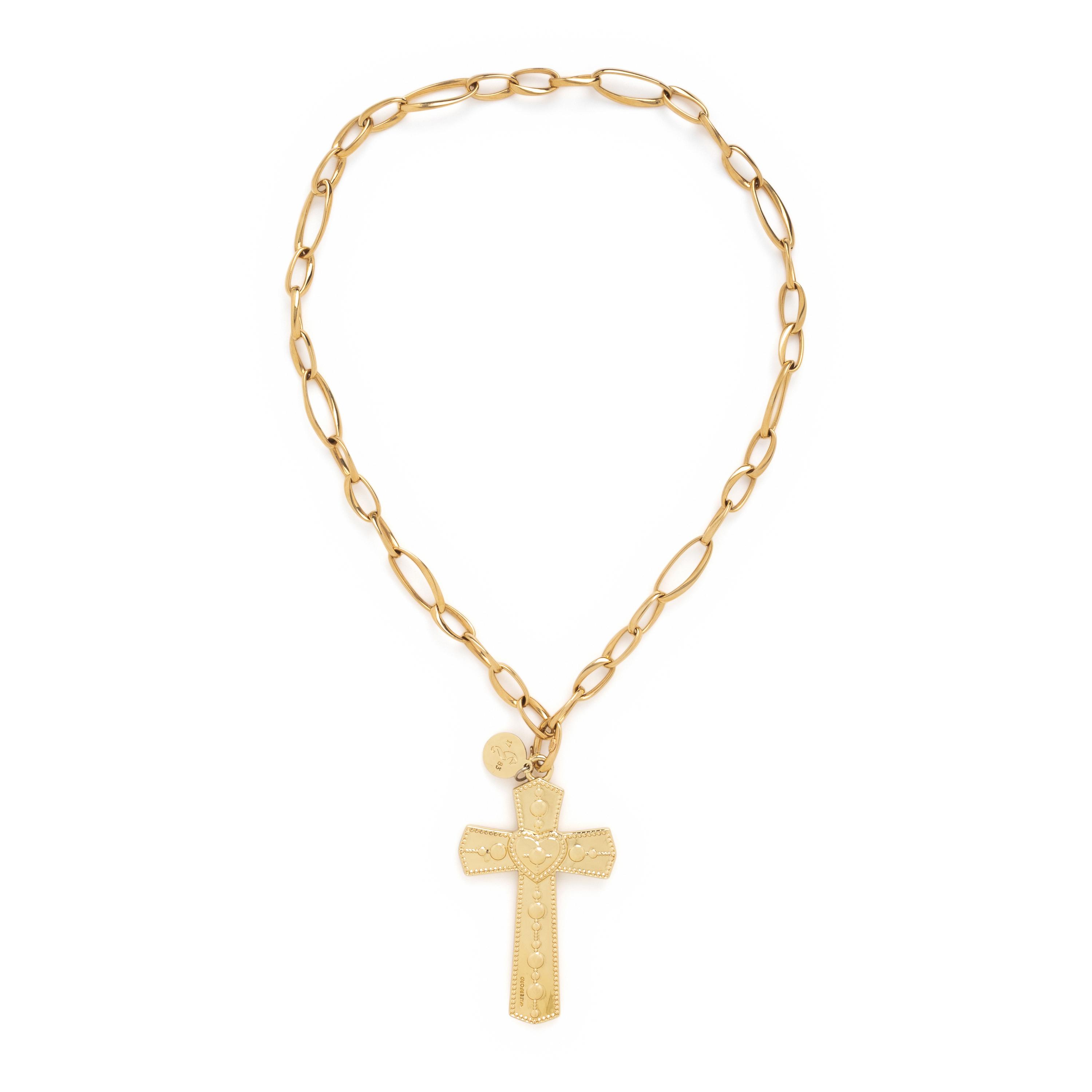 Waterford, Cross Pendant with Unsigned Yellow Gold Chain