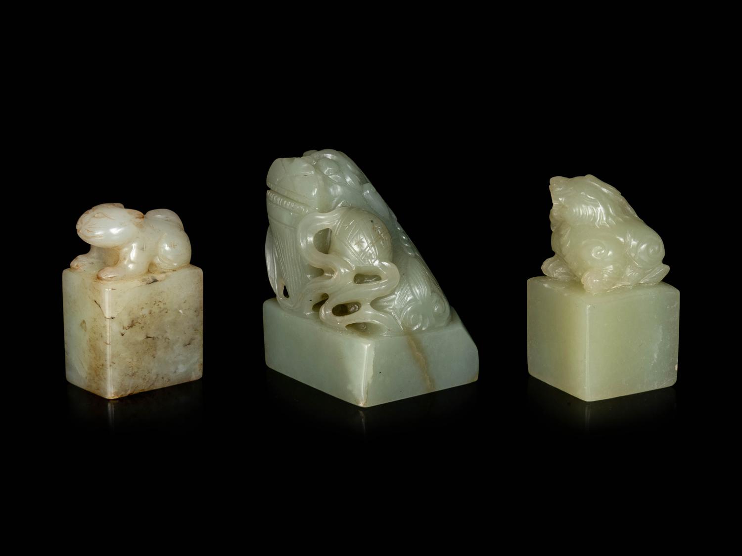 Three Chinese Celadon Jade Seals