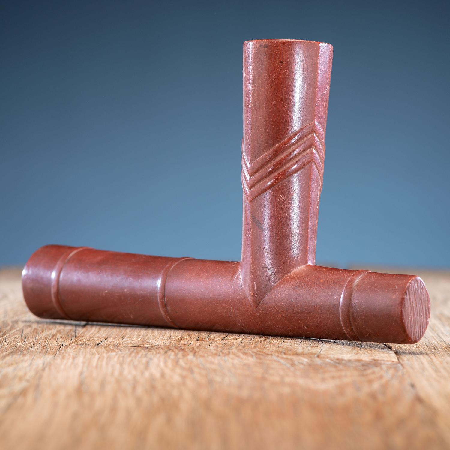 Western Great Lakes Polychrome Pipe Stem, with Catlinite Bowl