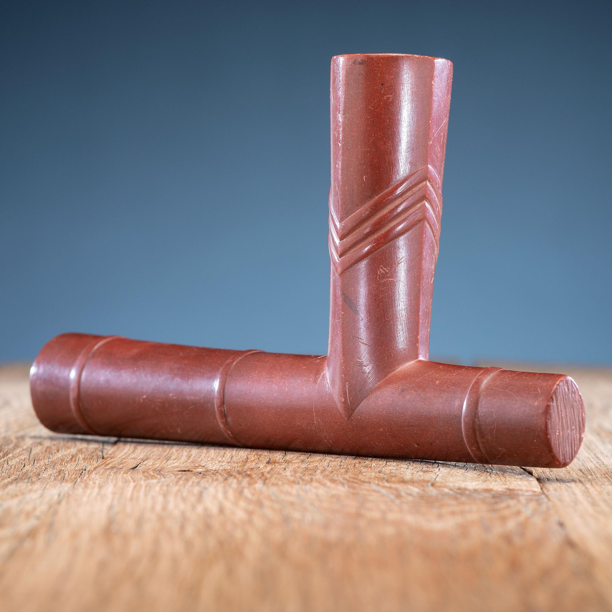 Western Great Lakes Polychrome Pipe Stem, with Catlinite Bowl