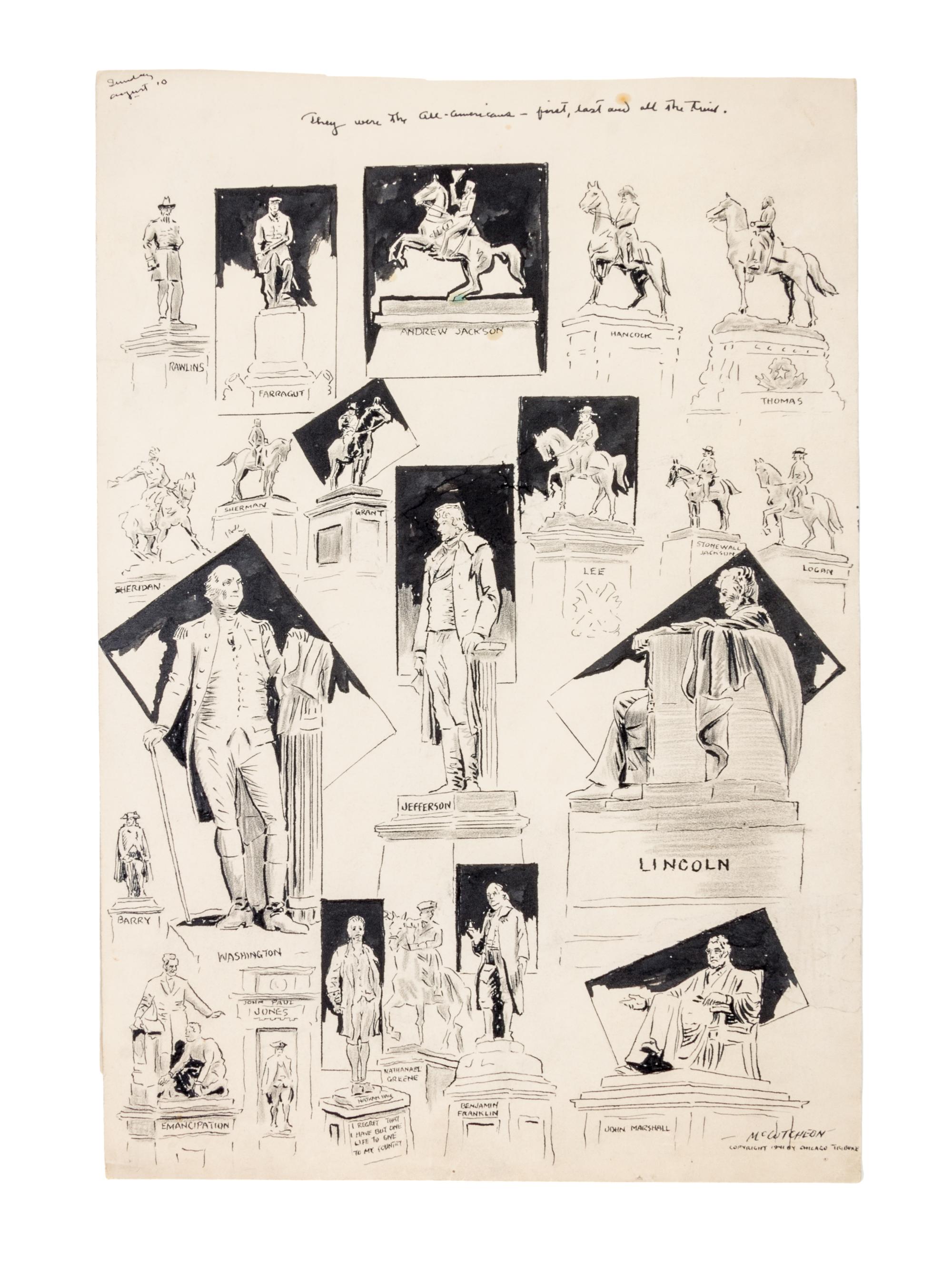 (CARICATURES) MCCUTCHEON, JOHN T. Three original illustrations, including The Titanic.