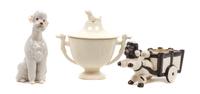 Three Porcelain Poodle Articles Height of tallest 6 1/2 inches.