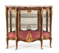 A Louis XV Style Gilt Bronze Mounted Mahogany Vitrine Cabinet Height 48 x width 55 x depth 19 inches. — FRANCOIS LINKE, LATE 19TH CENTURY
