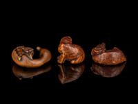 Three Japanese Carved Boxwood Netsuke