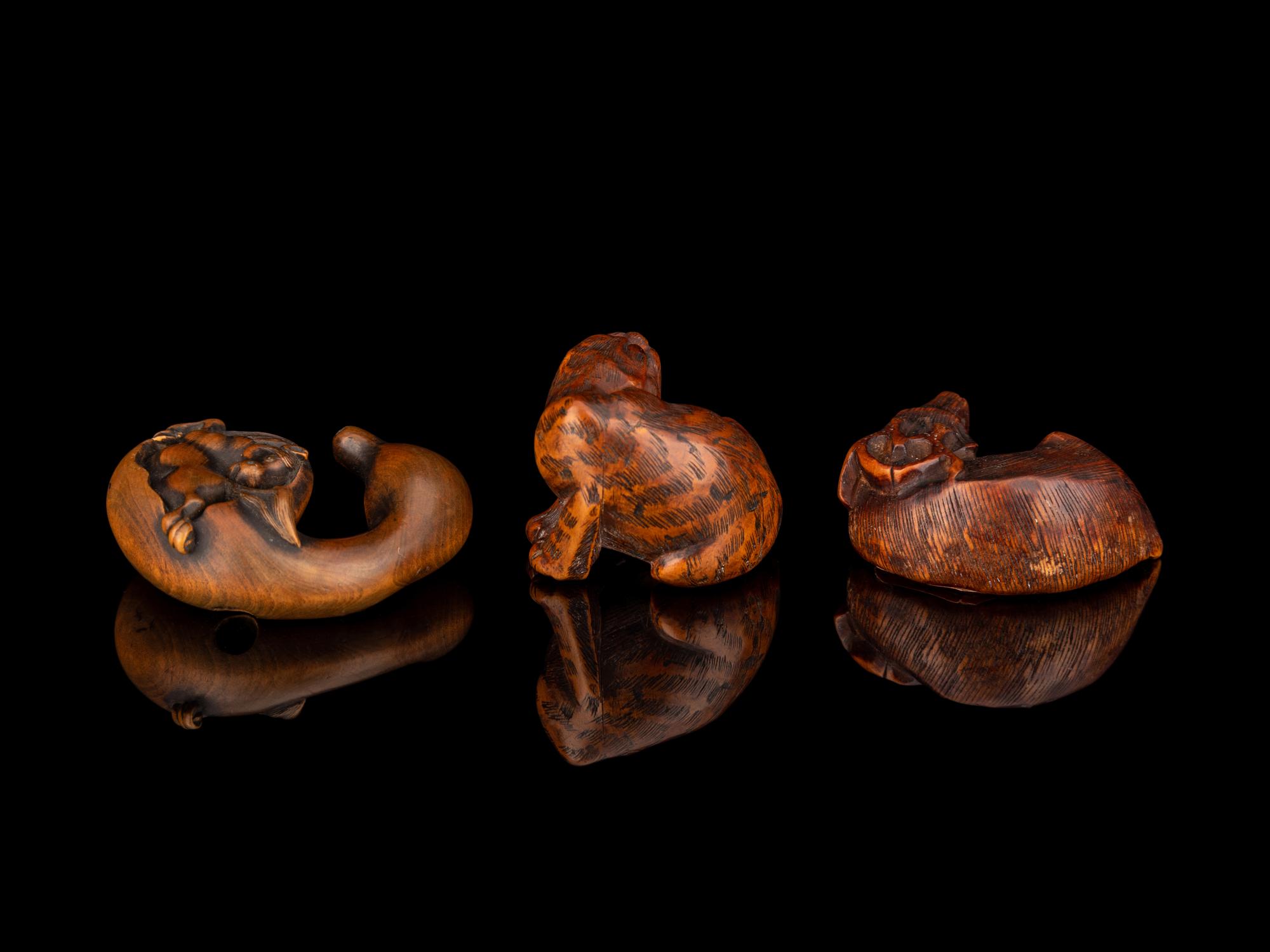 Three Japanese Carved Boxwood Netsuke