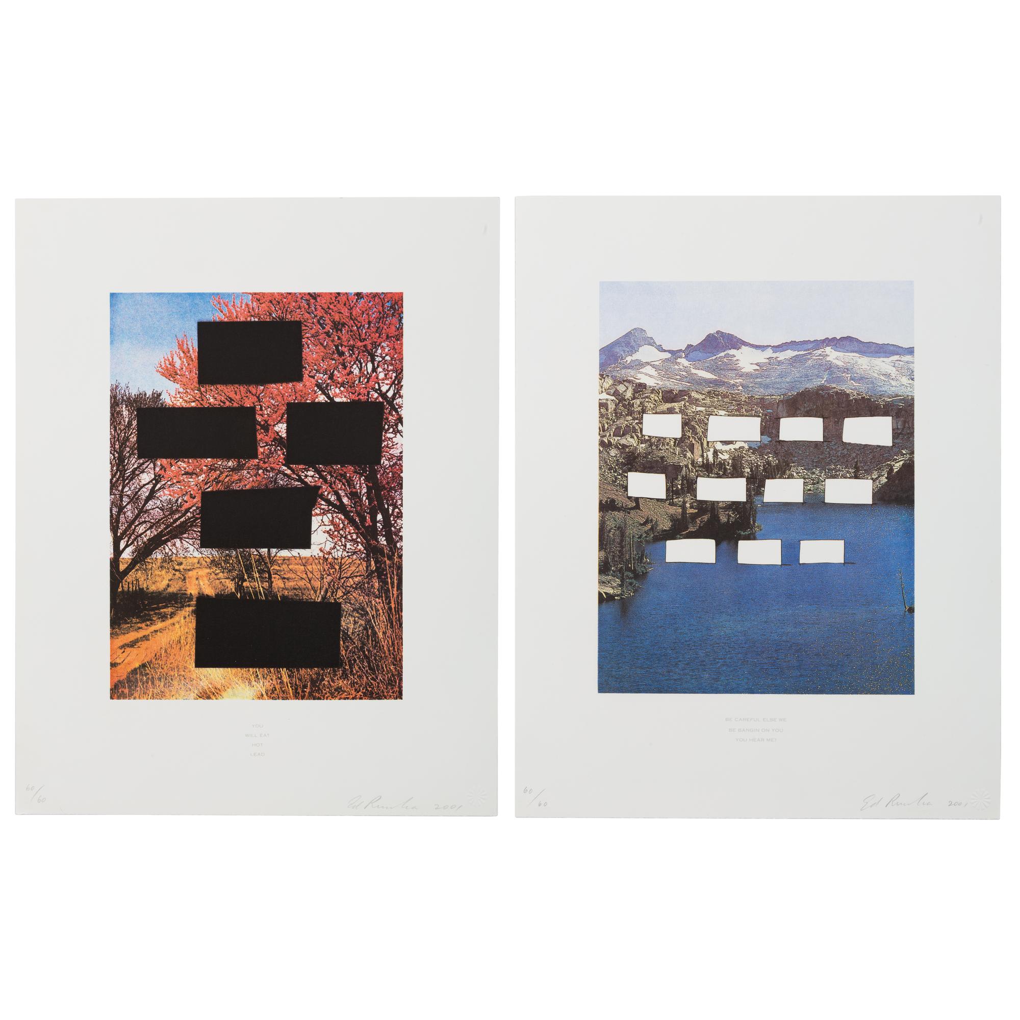 Ed Ruscha (American, b. 1937) — A pair of prints from Country Cityscapes (You Will Eat Hot Lead; Be Careful Else we be Bangin on You You Hear Me?) , 2001