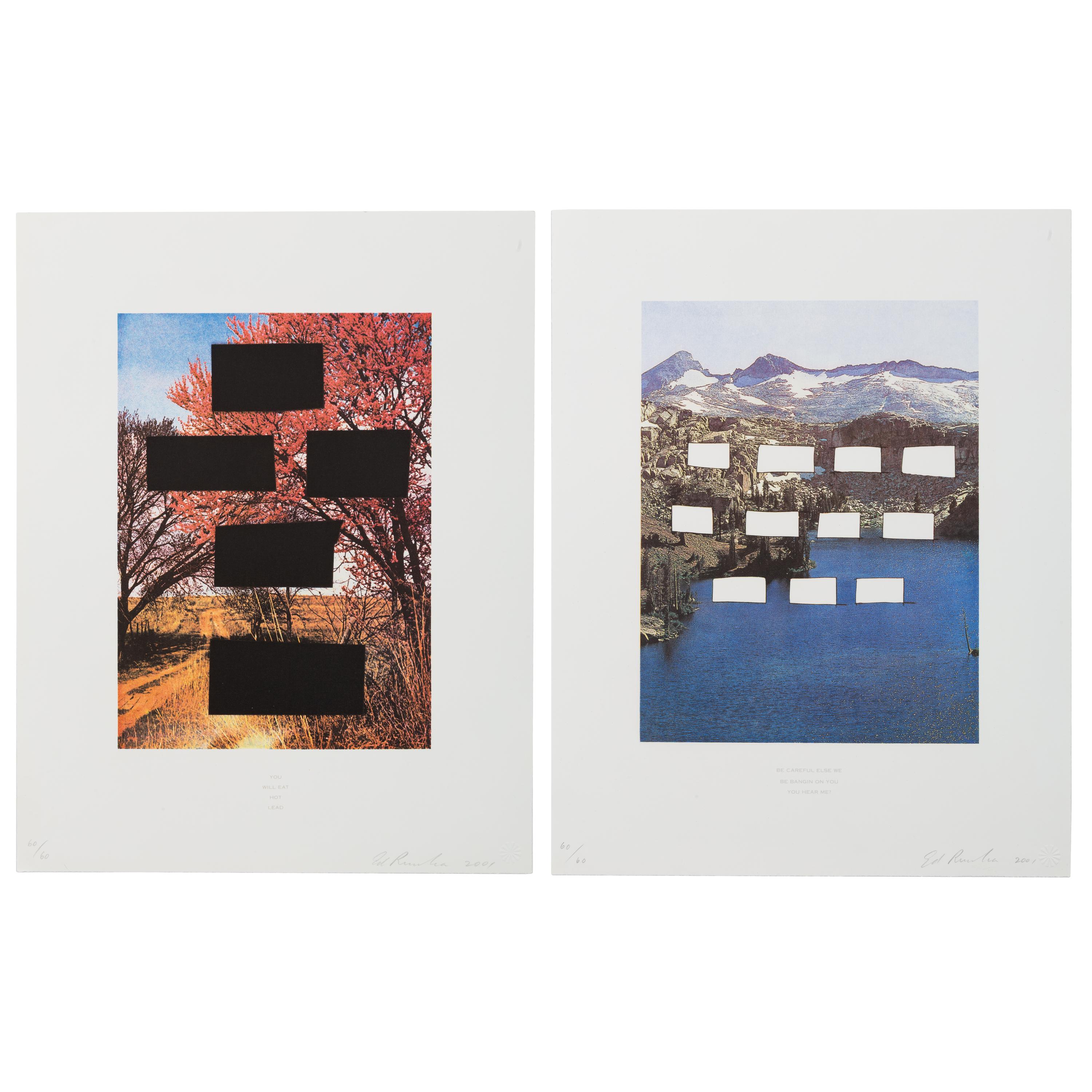 Ed Ruscha (American, b. 1937) — A pair of prints from Country Cityscapes (You Will Eat Hot Lead; Be Careful Else we be Bangin on You You Hear Me?) , 2001