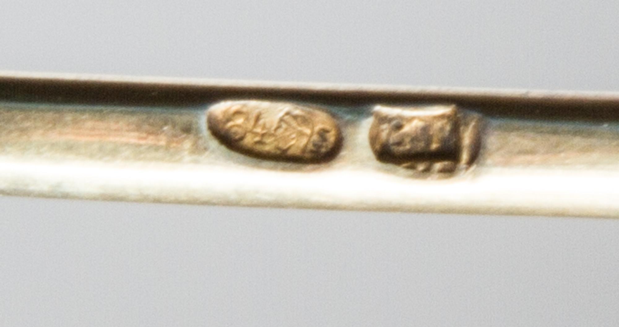 Six Russian Niello Silver Spoons, Various makers, kokoshnik mark of Ivan Lebedkin, Moscow, late 19th/early 20th century, each bowl deco