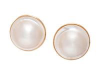 A Pair of 14 Karat Yellow Gold Mabe Pearl Earclips,