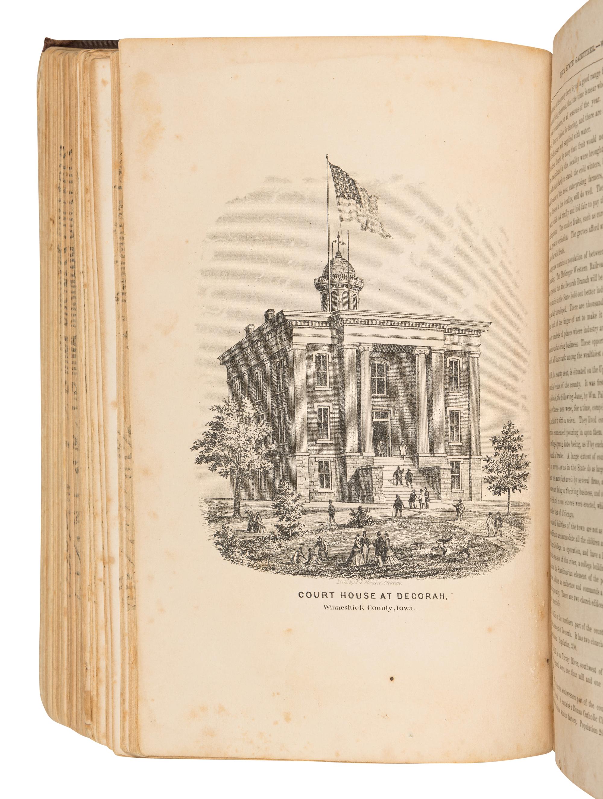 HAIR, James T., editor and compiler. Iowa State Gazetteer Embracing Descriptive and Historical Sketches of Counties, Cities, Towns and Villages . Chicago: Bailey & Hair, 1865.