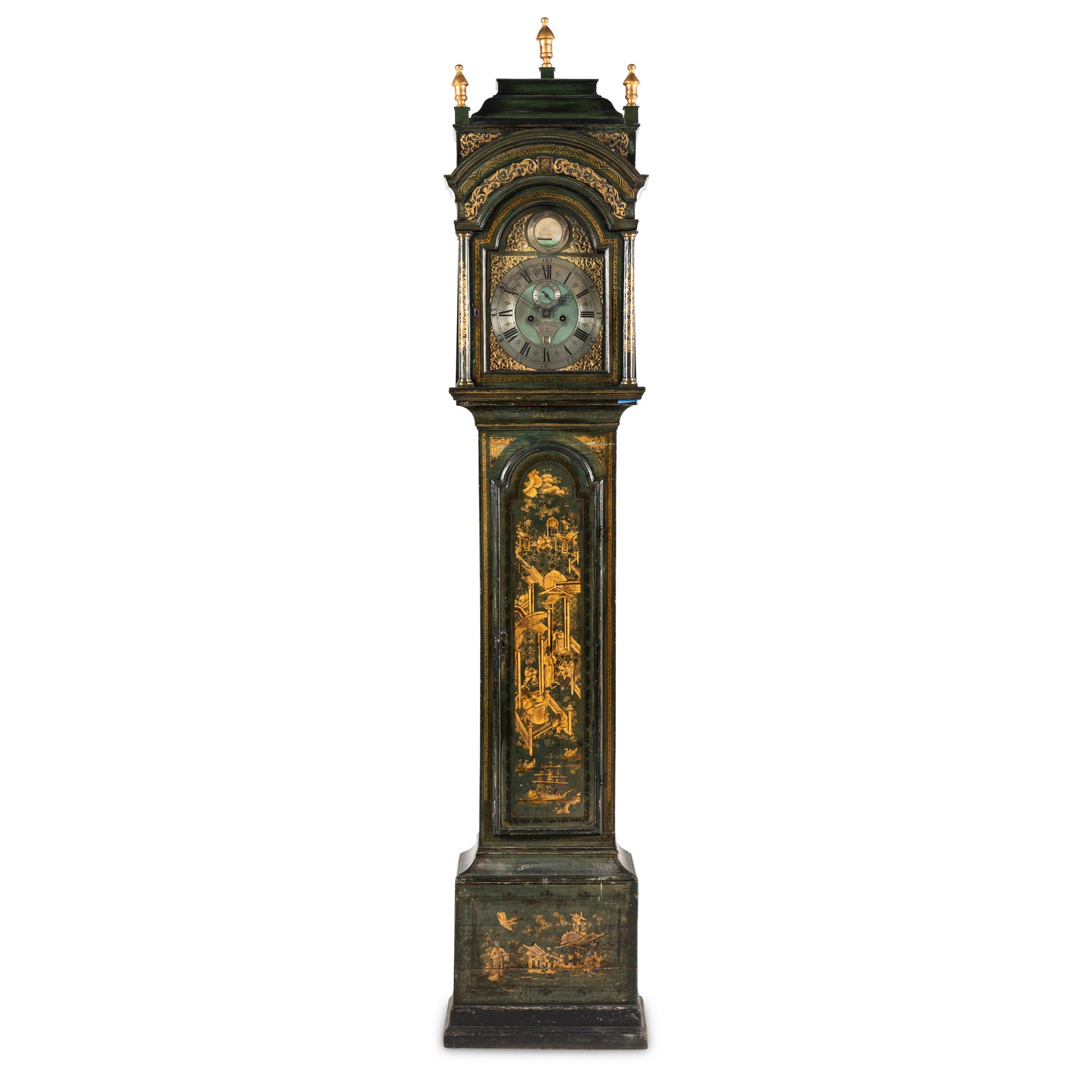 A George III Green and Gilt-Japanned Longcase Clock