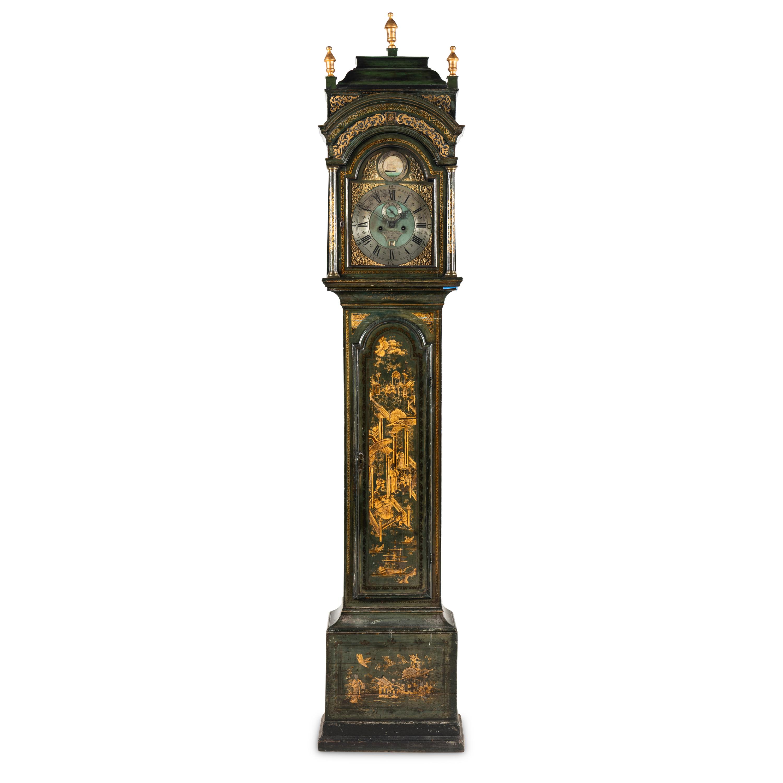 A George III Green and Gilt-Japanned Longcase Clock