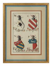 A Set of Italian Watercolor and Gouache Drawings of Coats of Arms