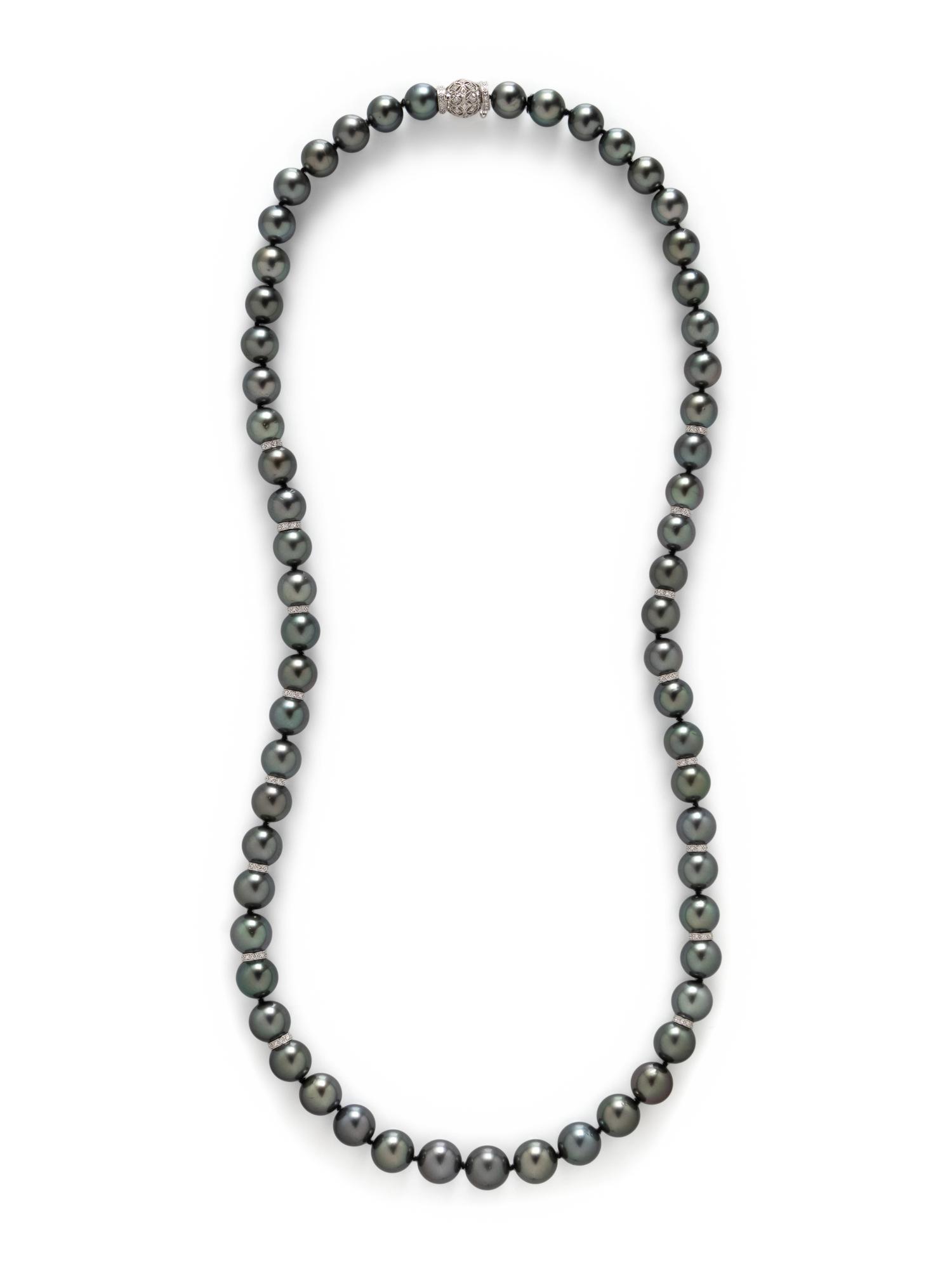 TAHITIAN CULTURED PEARL AND DIAMOND NECKLACE