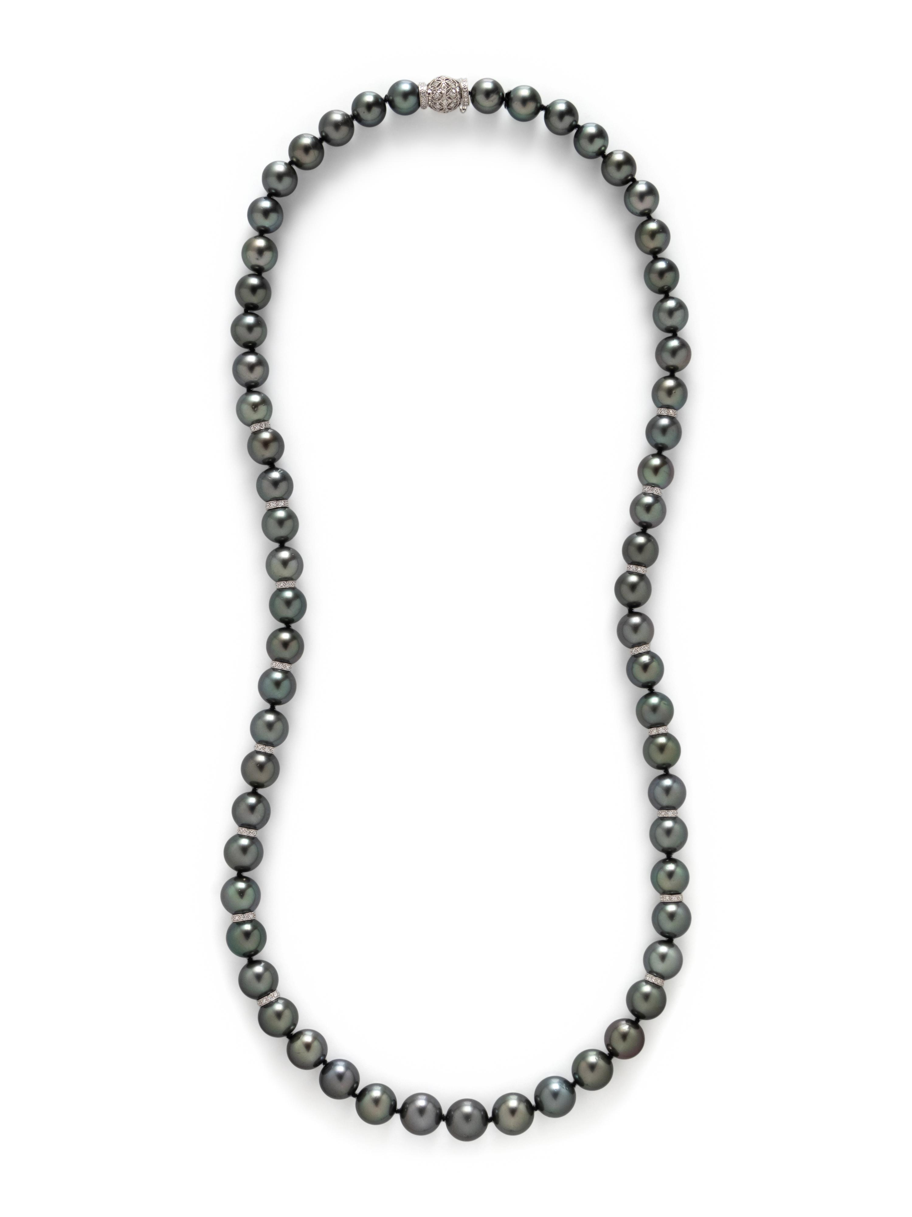 TAHITIAN CULTURED PEARL AND DIAMOND NECKLACE