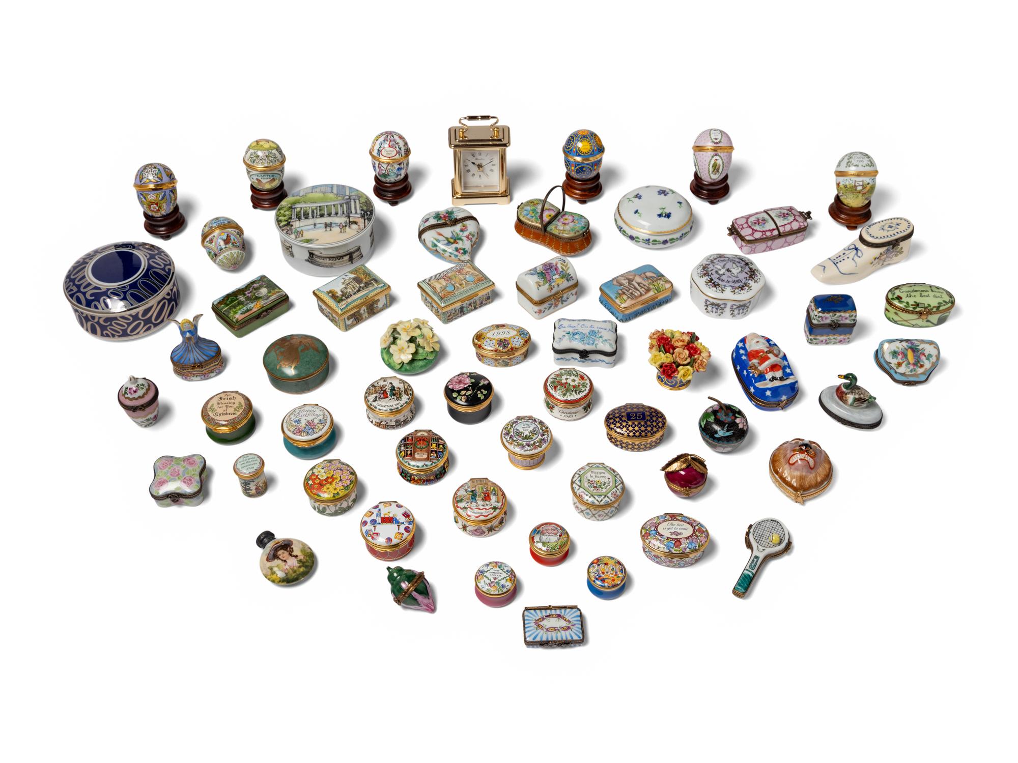 A Large Collection of Porcelain and Enamel Small Boxes