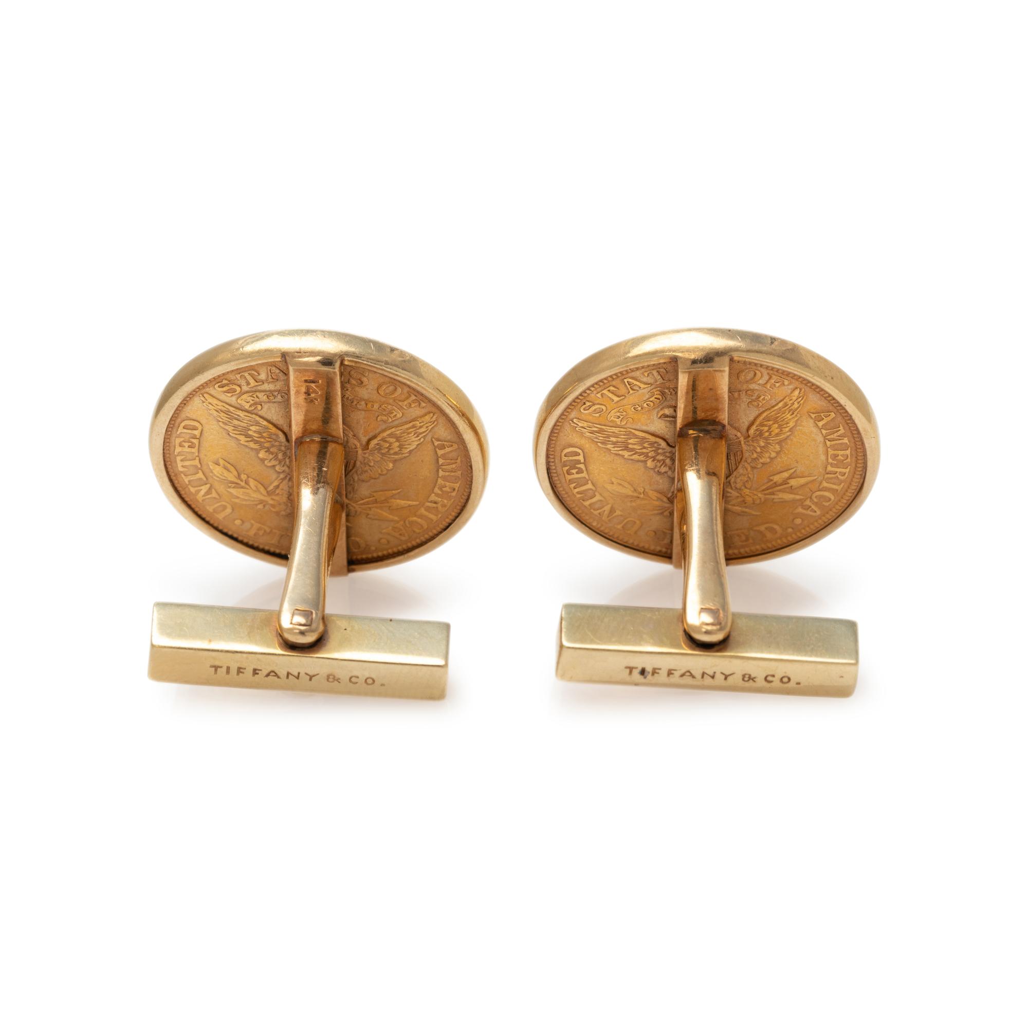 TIFFANY & CO., YELLOW GOLD AND COIN CUFFLINKS