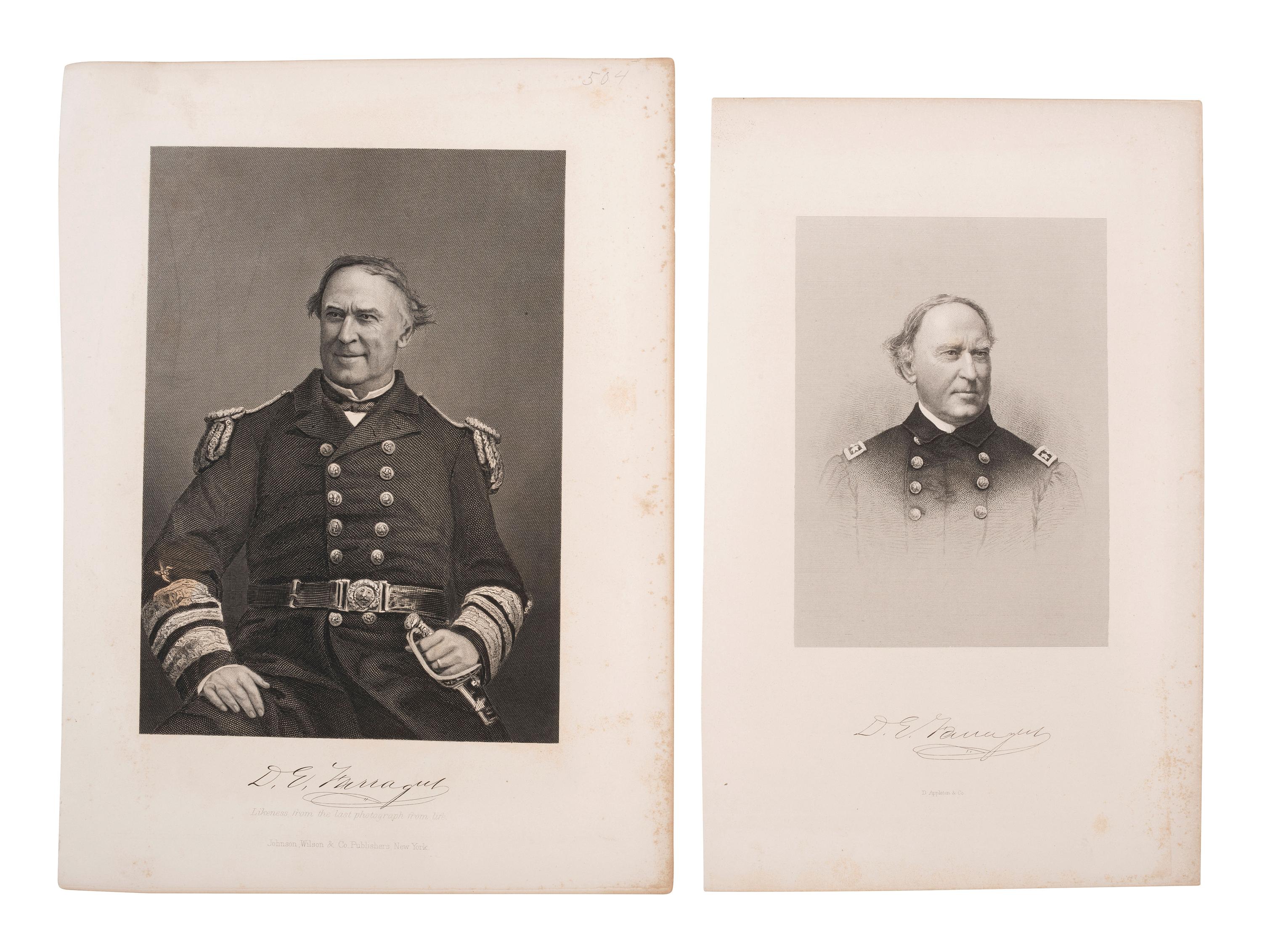 [CIVIL WAR] 3 photographs of D.G. Farragut with Harper's Weekly issues related to the famed admiral.