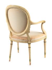 A George III Polychrome and Cream-Painted Armchair