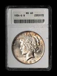 A 1934-S Peace $1 Coin (ANACS MS60)