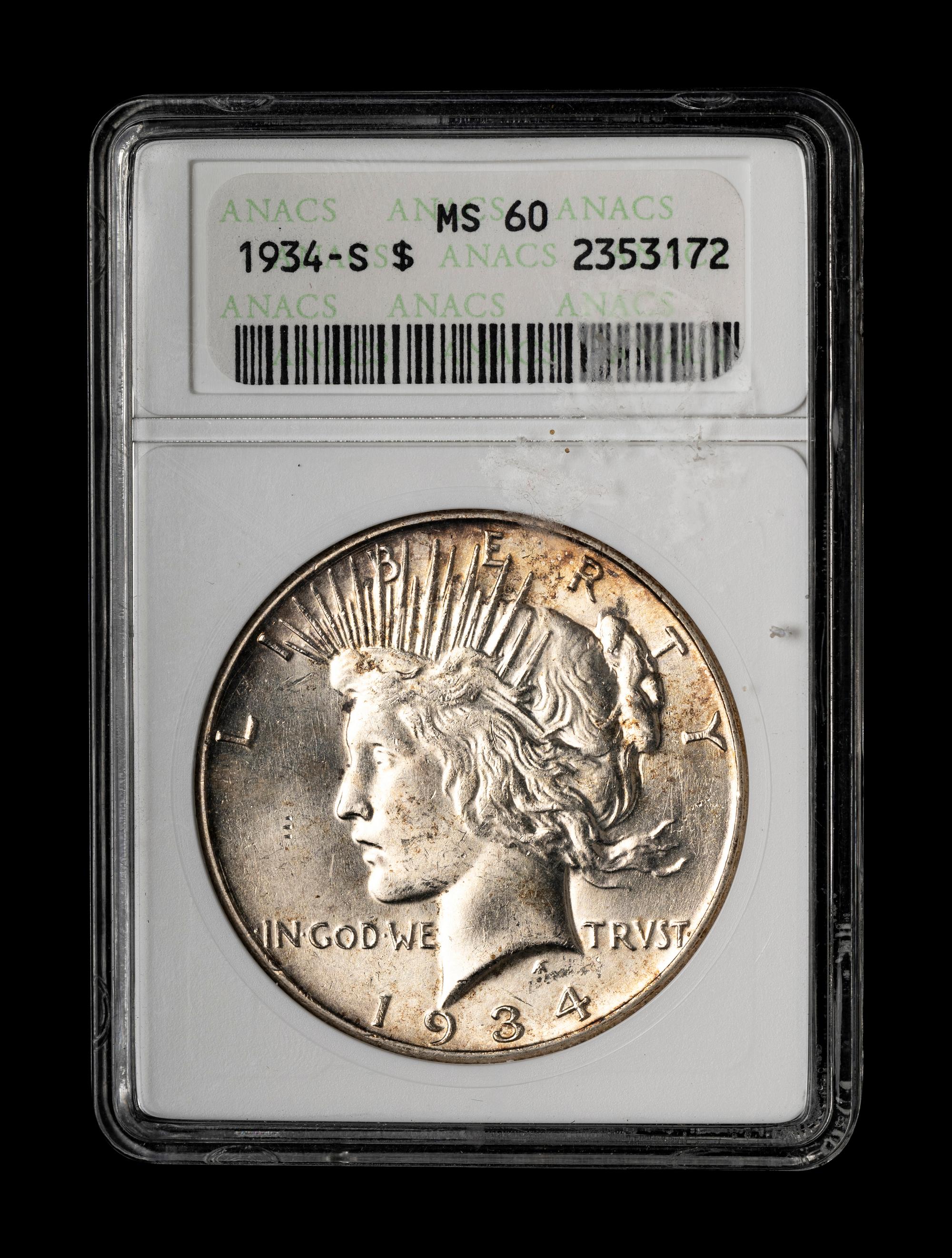 A 1934-S Peace $1 Coin (ANACS MS60)
